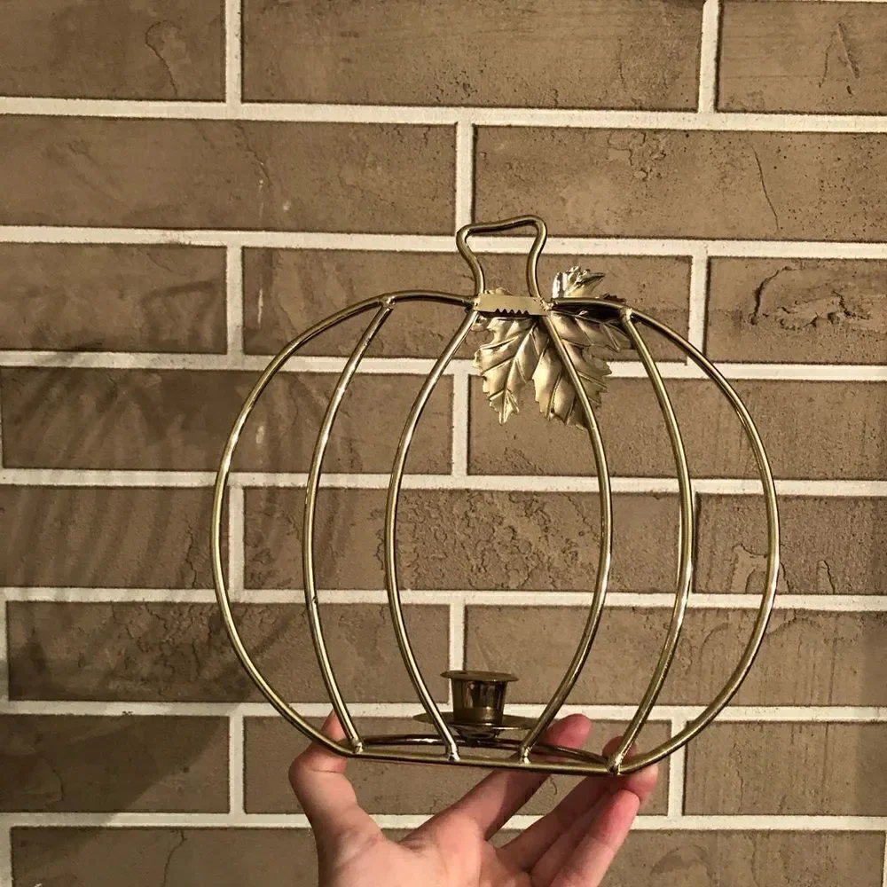 Vintage Pumpkin Wall Hanging Candlestick Holders in Gold Lot of 2